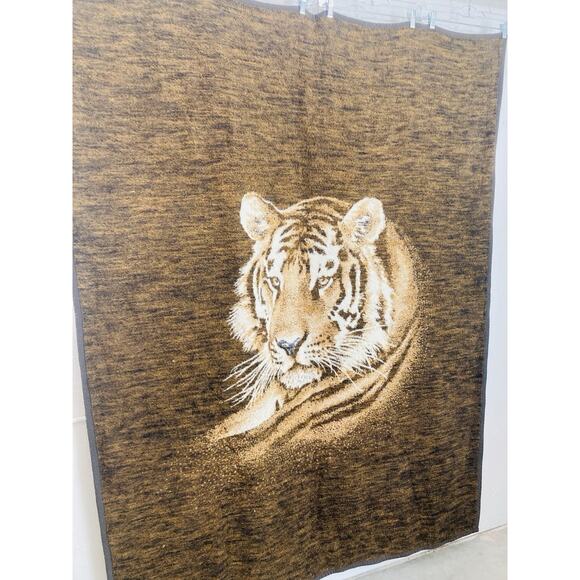 Vintage Plush Blanket Tiger Lion Face Brown Tan Reversible RARE Biederlack Style - Picture 11 of 16
